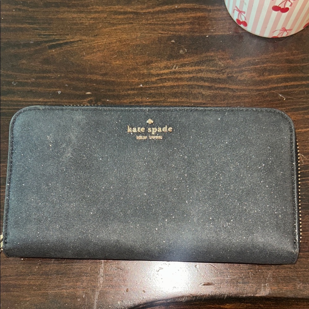 Kate Spade Black Sparkle Zip Wallet